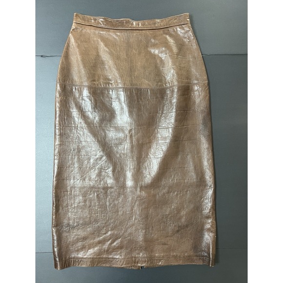 Saks Fifth Avenue Dresses & Skirts - Saks Fifth Avenue Leather Skirt Women's 10 Brown Boho Luxury Designer Office